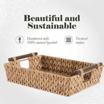 American Atelier Water Hyacinth Wicker Basket With Carry Handles, Rectangular Woven Storage Baskets, Laundry Storage Or Pantry Bin 2 American Atelier Water Hyacinth Wicker Basket With Carry Handles, Rectangular Woven Storage Baskets, Laundry Storage Or Pantry Bin - Image 2