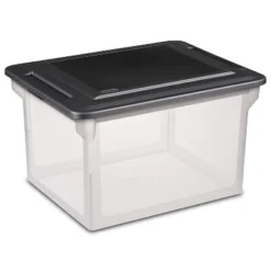 Sterilite 18689004 Versatile Clear Home Organizing Storage File Container Box With Black Secure Seal Lid For Letters And Legal Sized Folders (8 Pack)