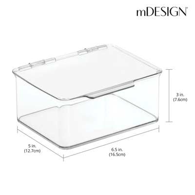 MDesign Plastic Craft Room Storage Organizer Box With Hinged Lid, 8 Pack, Clear 3 MDesign Plastic Craft Room Storage Organizer Box With Hinged Lid, 8 Pack, Clear - Image 3