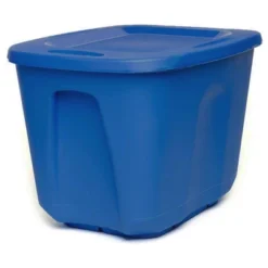 HOMZ 6610DWBLDC.04 10 Gallon Stackable And Nestable Heavy Duty Plastic Storage Container With 4 Way Handles, Capri Blue, (4 Pack)