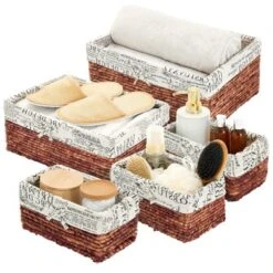 Set Of 5 Brown Woven Storage Nesting Baskets For Closet Organization, Bathroom Shelves, Pantry, Vanity, Bathroom, Small, Rectangular, 3 Sizes -IRIS Storage Deals Store GUEST 403e3d7a 27e7 48cd a107 9693127814f6