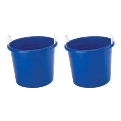Homz 17-Gallon Plastic Multipurpose Utility Storage Bucket Tub With Strong Rope Handles For Indoor And Outdoor Use, Blue (4 Pack)