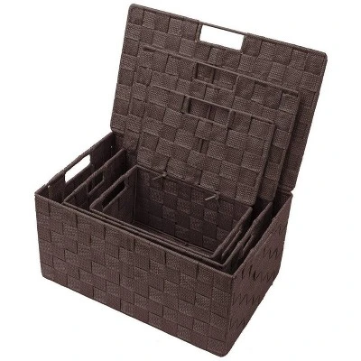 Sorbus 3pc Weave Stackable Basket Set Chocolate 2 Sorbus 3pc Weave Stackable Basket Set Chocolate - Image 2