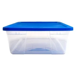 Homz Snaplock 41-Quart Plastic Multipurpose Stackable Storage Container Bins With Blue Snaplock Lid For Home And Office Organization, Clear (4 Pack) -IRIS Storage Deals Store GUEST 42bd88b9 ea19 4a67 bdaf eea9a6c1ec60