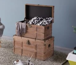 Vintiquewise Wooden Rectangular Lined Rustic Storage Trunk With Latch