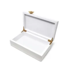 Classic Touch Rectangular White Wood Decorative Box With Gold Flower Detail
