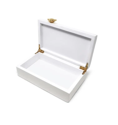 Classic Touch Rectangular White Wood Decorative Box With Gold Flower Detail 1 Classic Touch Rectangular White Wood Decorative Box With Gold Flower Detail