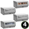 MDesign Large Fabric Closet Shoe Storage Box, 4 Pack, Gray Herringbone