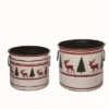 Transpac Metal White Christmas Enamel Buckets Set Of 2