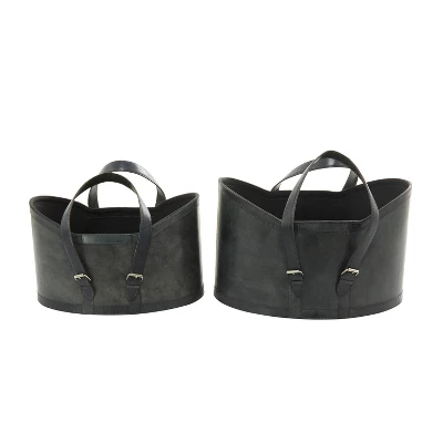 Set Of 2 Leather Storage Baskets Dark Brown - Olivia & May 2 Set Of 2 Leather Storage Baskets Dark Brown - Olivia & May - Image 2