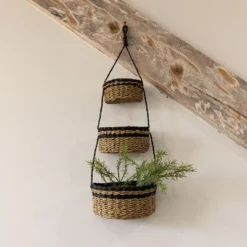 3-Tiered Hanging Basket Black Seagrass & Rope By Foreside Home & Garden
