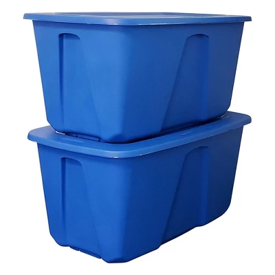 Homz 32 Gallon Large Standard Stackable Plastic Storage Container Bin With Secure Snap Lid For Home Organization, Blue (4 Pack) 1 Homz 32 Gallon Large Standard Stackable Plastic Storage Container Bin With Secure Snap Lid For Home Organization, Blue (4 Pack)