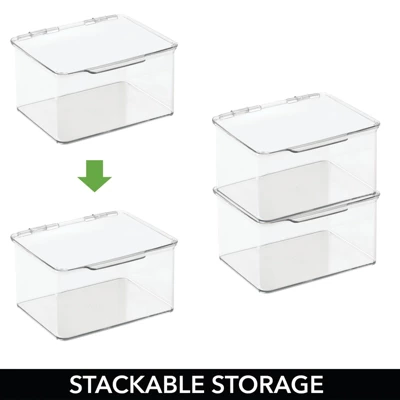MDesign Plastic Stackable Bathroom Organizer Bin, Hinged Lid - 8 Pack 3 MDesign Plastic Stackable Bathroom Organizer Bin, Hinged Lid - 8 Pack - Image 3