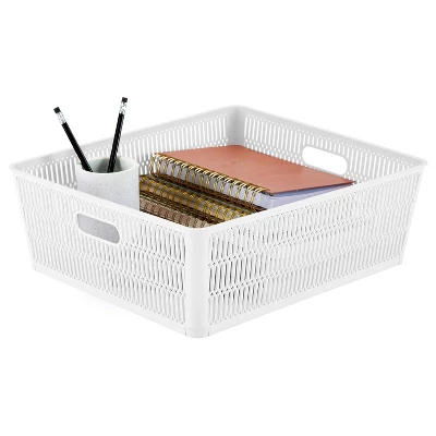 Simplify 2pk Large Slide And Stack Storage Shallow Totes White 9 Simplify 2pk Large Slide And Stack Storage Shallow Totes White - Image 9
