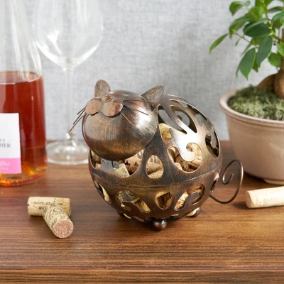 True Whiskers Cat Cork Holder, Stainless Steel With Rustic Finish, Set Of 1, 6.8" 1 True Whiskers Cat Cork Holder, Stainless Steel With Rustic Finish, Set Of 1, 6.8"