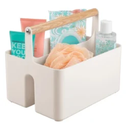 MDesign Plastic Tote, Divided Basket Bin With Wood Handle 23 MDesign Plastic Tote, Divided Basket Bin With Wood Handle -IRIS Storage Deals Store GUEST 4d2d99cf 9ccd 4e1d a99c 2777385256ae