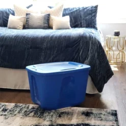 Homz 18 Gallon Medium Standard Stackable Plastic Storage Container Bin With Secure Snap Lid For Home Organization, Blue, 4 Pack -IRIS Storage Deals Store GUEST 4e7928ec 434e 4caf ac66 496e39d867d2