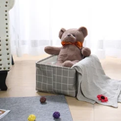 Unique Bargains Foldable Baskets Canvas Fabric Cube Container With Rope Handles Storage Bins