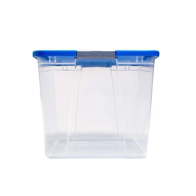Homz 64 Quart Secured Seal Latch Extra Large Single Clear Stackable Storage Container Tote With Blue Lid For Home, Garage, Or Basement (2 Pack) 3 Homz 64 Quart Secured Seal Latch Extra Large Single Clear Stackable Storage Container Tote With Blue Lid For Home, Garage, Or Basement (2 Pack) - Image 3
