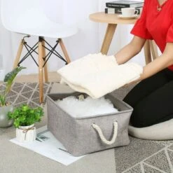 PiccoCasa Household Fabric Closet Blanket Box Container Organizer Decorative Storage Bins 16" X 12.2" X 8" Gray 1 Pc -IRIS Storage Deals Store GUEST 5320a3d9 75c6 42a1 94d7 b81bc3813251