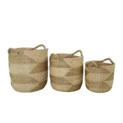 Set Of 3 Seagrass Storage Baskets Natural - Olivia & May