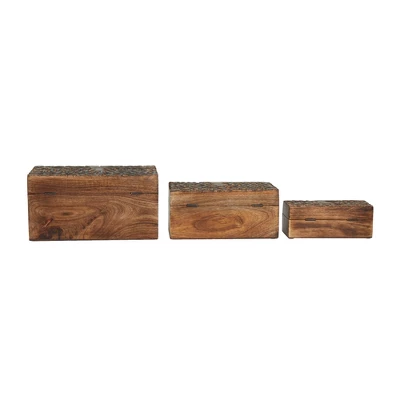Set Of 3 Rustic Carved Mango Wood Boxes - Olivia & May 14 Set Of 3 Rustic Carved Mango Wood Boxes - Olivia & May - Image 14