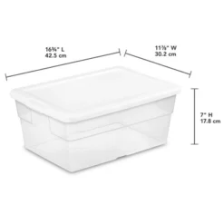 Sterilite 16 Quart Stackable Clear Plastic Storage Tote Container With Opaque Latching Lid For Home And Office Organization