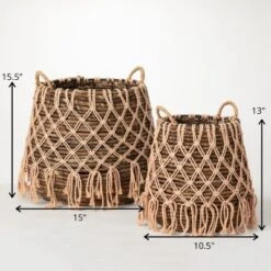 Sullivans Boho Basket With Macrame Layer Set Of 2, 15.5"H & 13"H Brown 7 Sullivans Boho Basket With Macrame Layer Set Of 2, 15.5"H & 13"H Brown -IRIS Storage Deals Store GUEST 54e77178 4567 4471 b800 47d71053a7b8