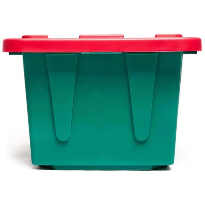 HOMZ 4415MXDC.02 Durabilt 15 Gallon Heavy Duty Impact Resistant Stackable Holiday Storage Tote With Snap-Fit Lid, Green/Red (2 Pack) 2 HOMZ 4415MXDC.02 Durabilt 15 Gallon Heavy Duty Impact Resistant Stackable Holiday Storage Tote With Snap-Fit Lid, Green/Red (2 Pack) - Image 2