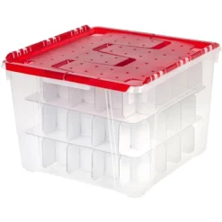 IRIS USA Ornament Storage Box, Plastic Organization Container Bin, Clear/Red -IRIS Storage Deals Store GUEST 5703e4ff 3c5e 44b1 8339 a64d6e2c639e