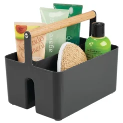MDesign Plastic Tote, Divided Basket Bin With Wood Handle 16 MDesign Plastic Tote, Divided Basket Bin With Wood Handle -IRIS Storage Deals Store GUEST 574996e2 c147 4129 8136 41de4cc38cf3