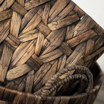 14.75"H Sullivans Dark Brown Woven Basket Set Of 3, Brown 1 14.75"H Sullivans Dark Brown Woven Basket Set Of 3, Brown