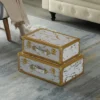 Vintiquewise Set Of 2 Luxury Marble White And Gold Hand Luggage Suitcase For Decor