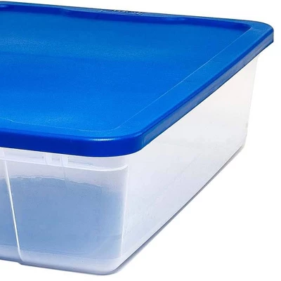 Homz 28 Quart Snaplock Clear Plastic Storage Tote Container Bin With Secure Lid And Handles For Home And Office Organization, Blue (4 Pack) 4 Homz 28 Quart Snaplock Clear Plastic Storage Tote Container Bin With Secure Lid And Handles For Home And Office Organization, Blue (4 Pack) - Image 4
