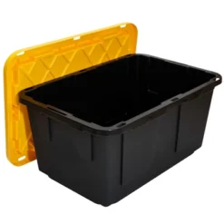 GreenMade Professional Storage Ultra Durable 27 Gallon Plastic Storage Tote Bin With Snap Fit Lid And Padlock Holes, Black And Yellow (4 Pack) -IRIS Storage Deals Store GUEST 5bb61d2a f746 43f7 a7a6 315b3e0ba310