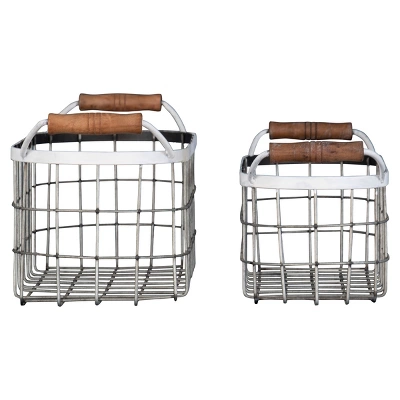Set Of 2 Oblong Metal & Wood Handled Baskets - Foreside Home & Garden 2 Set Of 2 Oblong Metal & Wood Handled Baskets - Foreside Home & Garden - Image 2