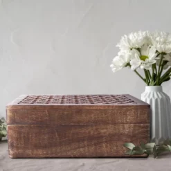 Mela Artisans Wood Keepsake Box With Hinged Lid In Trellis Design Medium Polish Finish Extra Large -IRIS Storage Deals Store GUEST 5c5e96cb 7a47 400f ae75 6a804afaa725