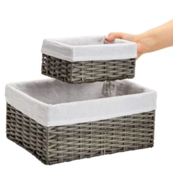 Farmlyn Creek Set Of 4 Wicker Storage Baskets With Liners For Shelves, Decorative Woven Nesting Bins For Organizing Pantry, 2 Sizes (Grey) -IRIS Storage Deals Store GUEST 5c6dee89 9649 45ec b4e5 d72cb30e6847