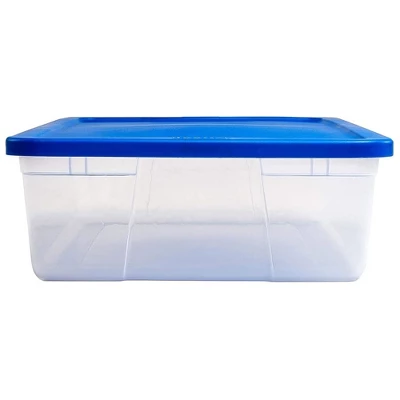 Homz 28 Quart Snaplock Clear Plastic Storage Tote Container Bin With Secure Lid And Handles For Home And Office Organization, Blue (2 Pack) 2 Homz 28 Quart Snaplock Clear Plastic Storage Tote Container Bin With Secure Lid And Handles For Home And Office Organization, Blue (2 Pack) - Image 2
