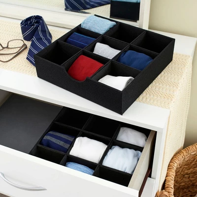 Household Essentials Set Of 2 9-Section Drawer Trays Black Linen 1 Household Essentials Set Of 2 9-Section Drawer Trays Black Linen