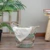 Northlight 14" Natural Woven Seagrass Basket With Teal, Black And White Accents