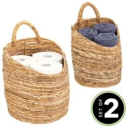 MDesign Woven Banana Bark Hanging Wall Storage Basket - Set Of 2 - Natural/Tan