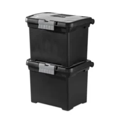 Sterilite Portable Lockable File Box W/ Extra Compartment, Built-In Handle & Titanium Gray Latches, Black Base & Clear Lid (4 Pack) -IRIS Storage Deals Store GUEST 5fbd8e2d 9d40 4446 8047 ba83f624e87b