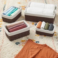 Juvale 5-Pcs Brown Small Rectangular Woven Nesting Baskets, Lined Wicker Set For Organizing Closet, Kitchen, Pantry Shelves, Bathroom (3 Sizes) -IRIS Storage Deals Store GUEST 5ff4cee3 905b 4bab a93e c95470ef2d66