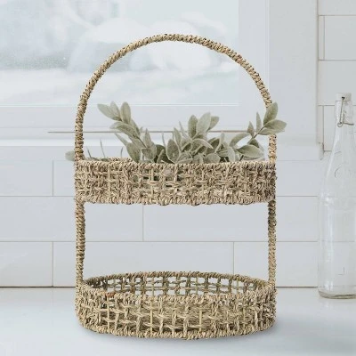 Household Essentials 2 Tier Tray Seagrass 1 Household Essentials 2 Tier Tray Seagrass