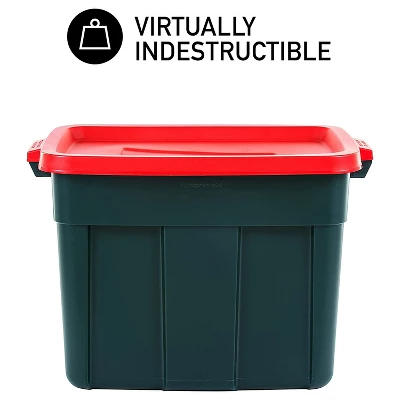 Rubbermaid Roughneck 18 Gallon Durable Plastic Holiday Storage Tote With Snap Tight Recessed Lid For Seasonal Decorations, Green And Red (6 Pack) 3 Rubbermaid Roughneck 18 Gallon Durable Plastic Holiday Storage Tote With Snap Tight Recessed Lid For Seasonal Decorations, Green And Red (6 Pack) - Image 3