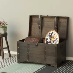 Vintiquewise Brown Large Wooden Storage Trunk With Lockable Latch -IRIS Storage Deals Store GUEST 63716d56 69a9 4a07 8523 b7b75997280e