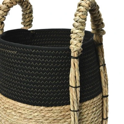 Household Essentials Terra Braid Grass Basket Black/Natural 4 Household Essentials Terra Braid Grass Basket Black/Natural - Image 4