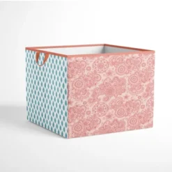 IRIS Storage Deals Store 33 Bacati - Sophia Paisley Aqua/Coral Fabric Storage Box/Tote Large