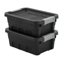 Sterilite 4 Gallon Stackable Rugged Industrial Storage Tote Containers With Latching Clip Lids For Garage, Attic, Or Worksite Storage, Black -IRIS Storage Deals Store GUEST 66c3249a be9e 4f92 9c8e 5e89a8bc629c